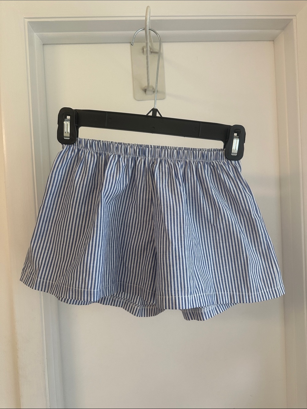 Striped Blue and White Shorts - Women's Elastic Waist - Subdued size xs